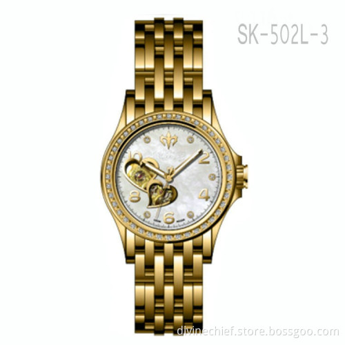 Newest Style Open Heart Lady Skeleton Watch 316L All Stainless Steel Fashion Watch